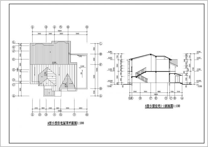 某二层框架结构A型小型住宅别墅设计cad全套建施图纸（标注详细）_图1