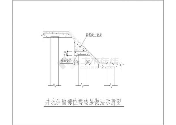 典型CFG桩褥垫层斜坡处（井坑斜面部位）做法cad施工详图（甲级院设计）-图一