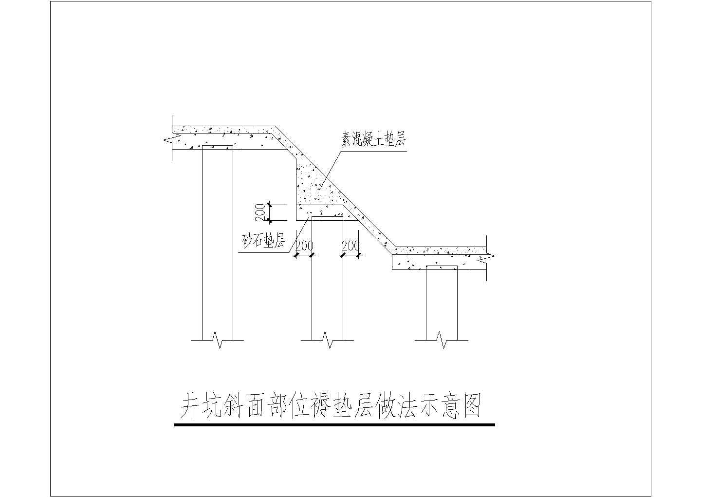 典型CFG桩褥垫层斜坡处（井坑斜面部位）做法cad施工详图（甲级院设计）