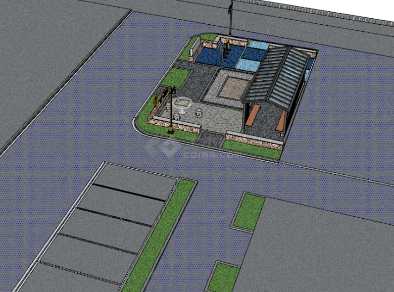乡村广场公园休闲中心su模型-图一