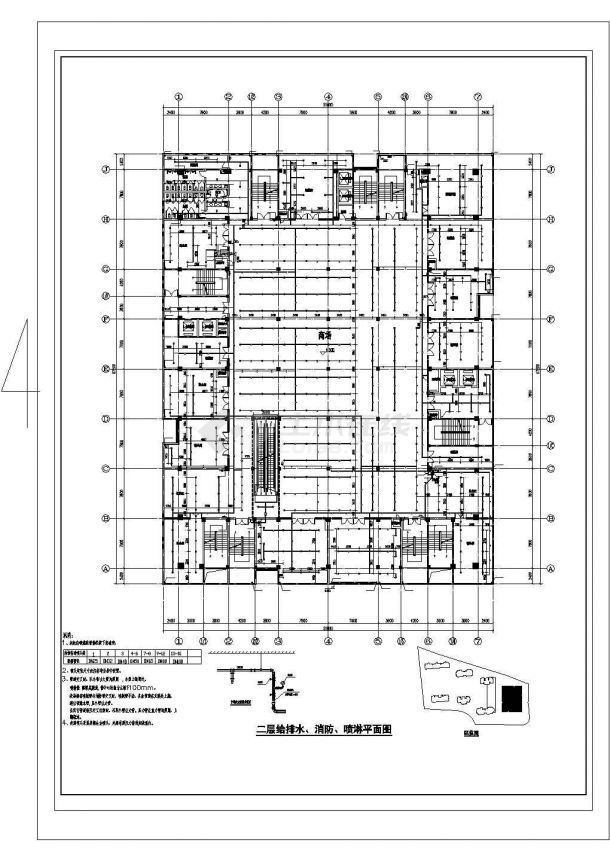 西安市灞桥区某五层框架结构办公楼全套给排水和消防设计CAD图纸-图二