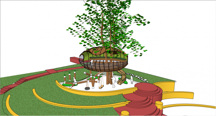 现代创意木结构儿童树屋su模型_图1