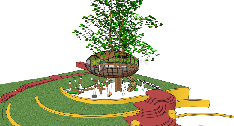 现代创意木结构儿童树屋su模型-图一