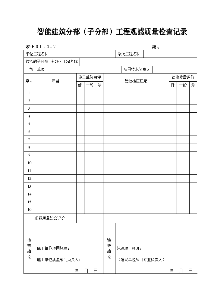 智能建筑分部（子分部）工程观感质量检查记录-图一