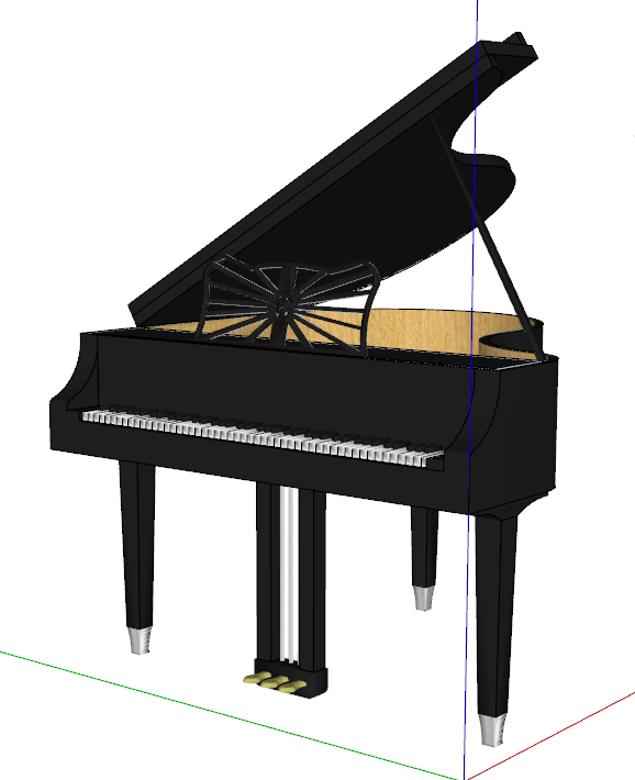 现代黑色音乐高档三角钢琴su模型_图1
