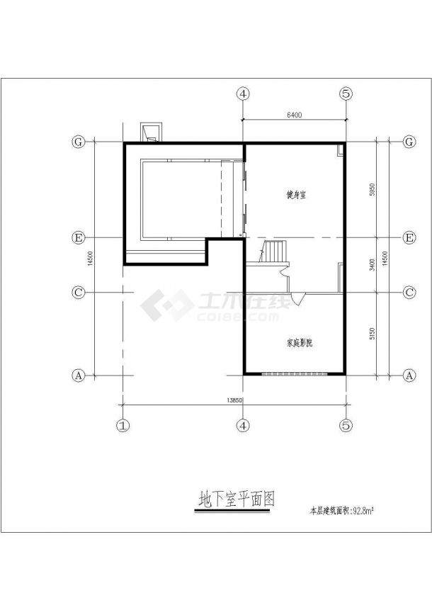 某二层含地下层框架结构斜屋顶别墅设计cad建筑方案图（甲级院设计）-图二