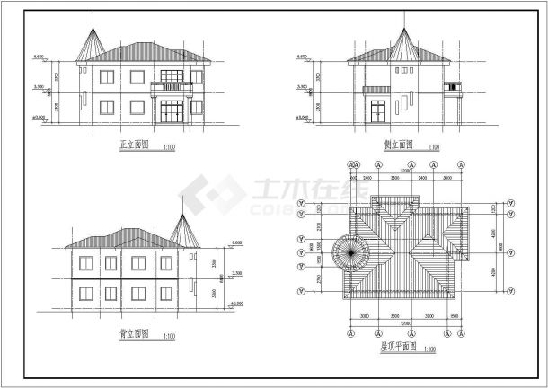 某二层框架结构新农村小康住宅别墅设计cad建筑方案图（标注详细）-图一