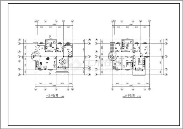 某二层框架结构新农村小康住宅别墅设计cad建筑方案图（标注详细）-图二