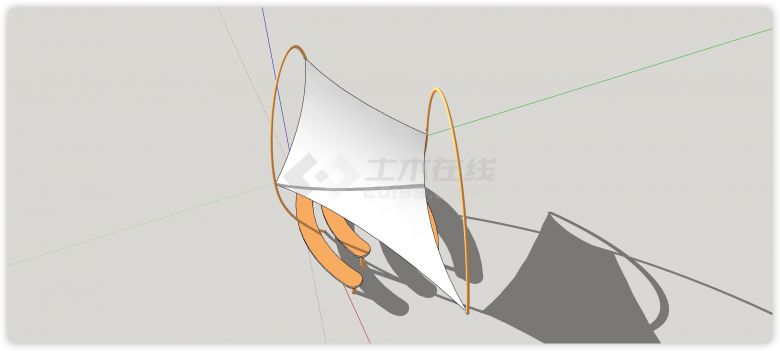 黄色弧形钢结构风筝外形张拉膜su模型-图二