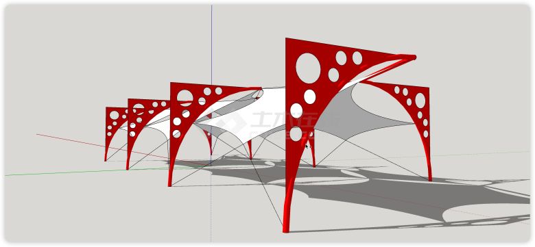 红色直角钢结构支撑张拉膜su模型-图一