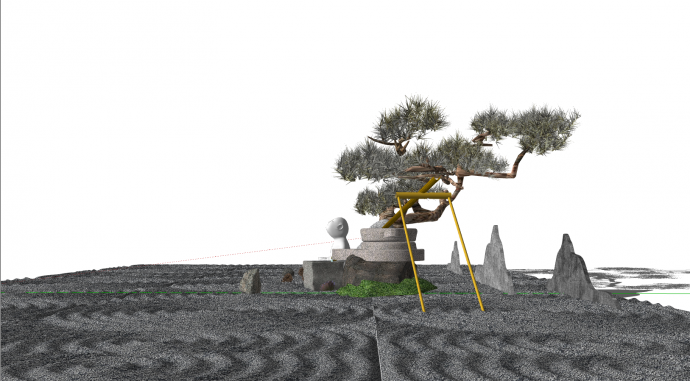 新中式松树庭院景观小品su模型_图1