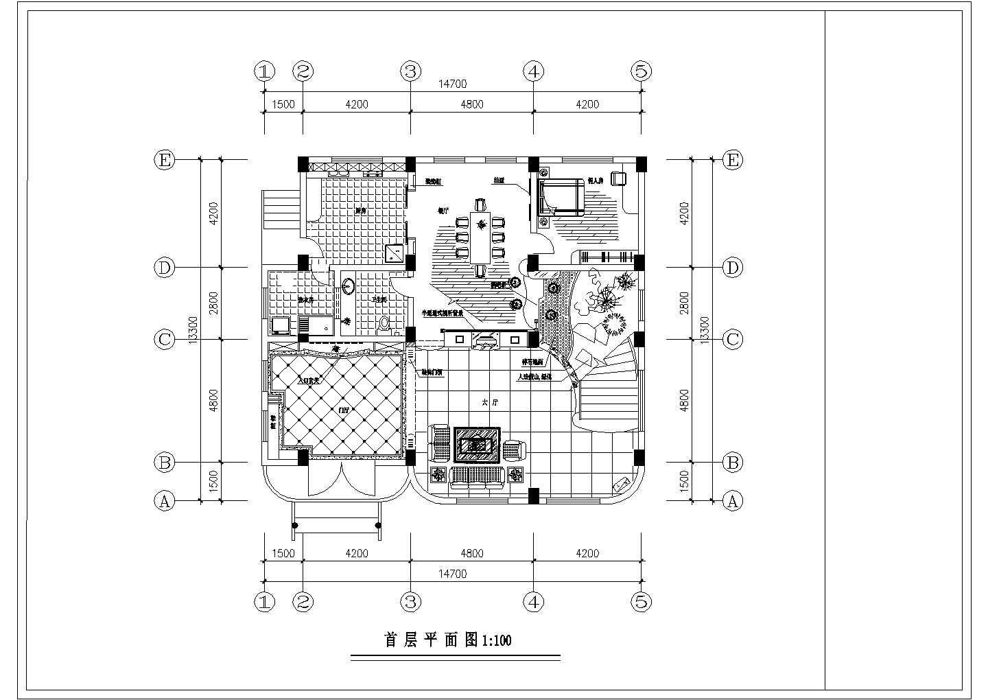 某四层框架结构现代风格住宅别墅室内装修设计cad平面布置方案图（含两种方案设计）