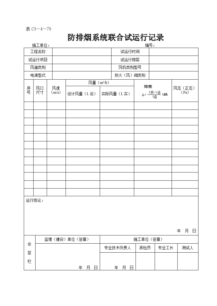 某工程防排烟系统联合试运行记录-图一