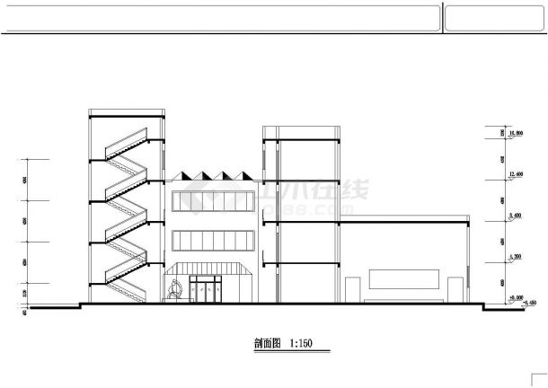 某中学图书科技楼方案设计图纸（共7张）-图二