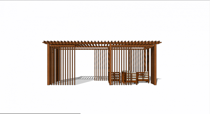 棕色木制新中式廊架设计su模型_图1