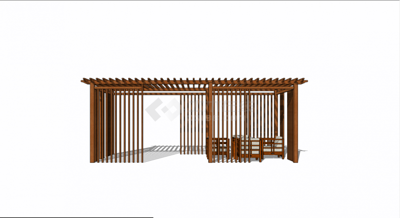 棕色木制新中式廊架设计su模型-图一