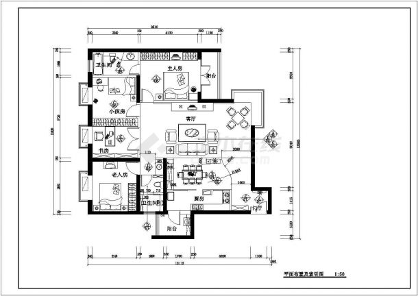 某四室两厅两卫户型私家住宅室内装修设计cad全套施工图（标注详细）-图二