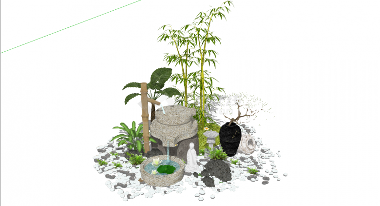 新中式庭院鹅卵石景观小品su模型-图二