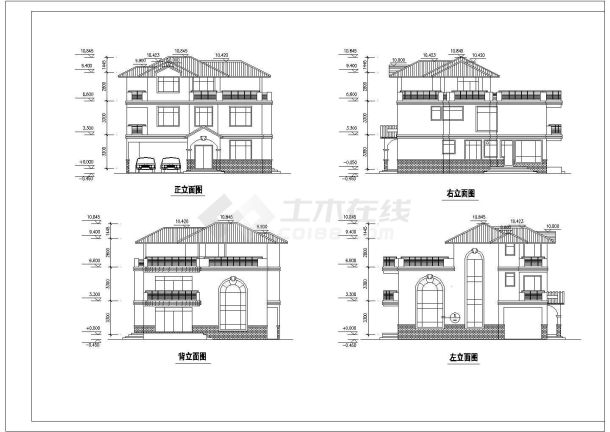 某三层框架结构欧式独立别墅设计cad全套建筑施工图（标注详细）-图一