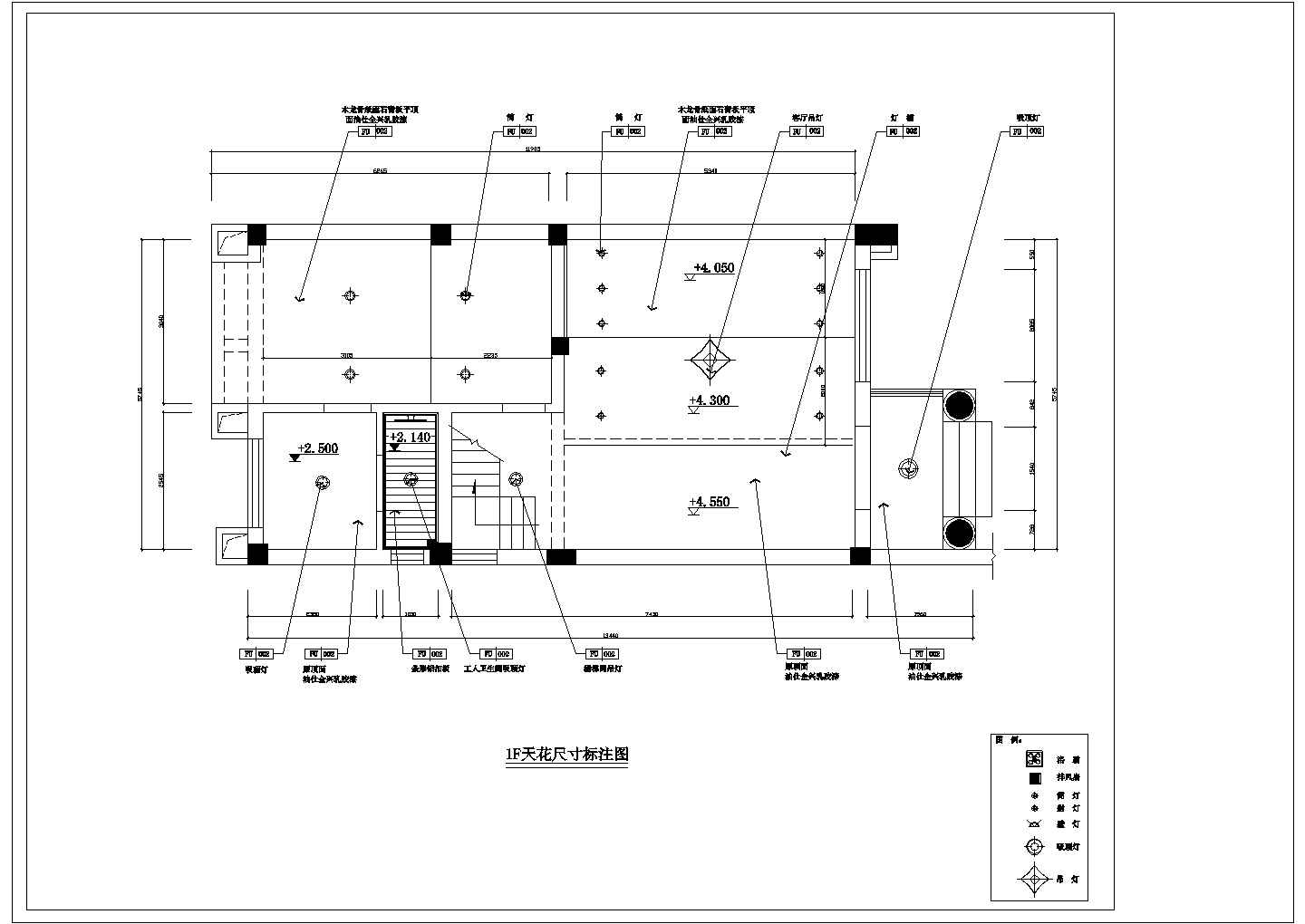 某三层砖混结构联排别墅室内装修设计cad全套施工图（标注详细）