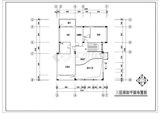 某小区三层砖混结构别墅样板房室内装修设计cad全套施工图（标注详细）-图二