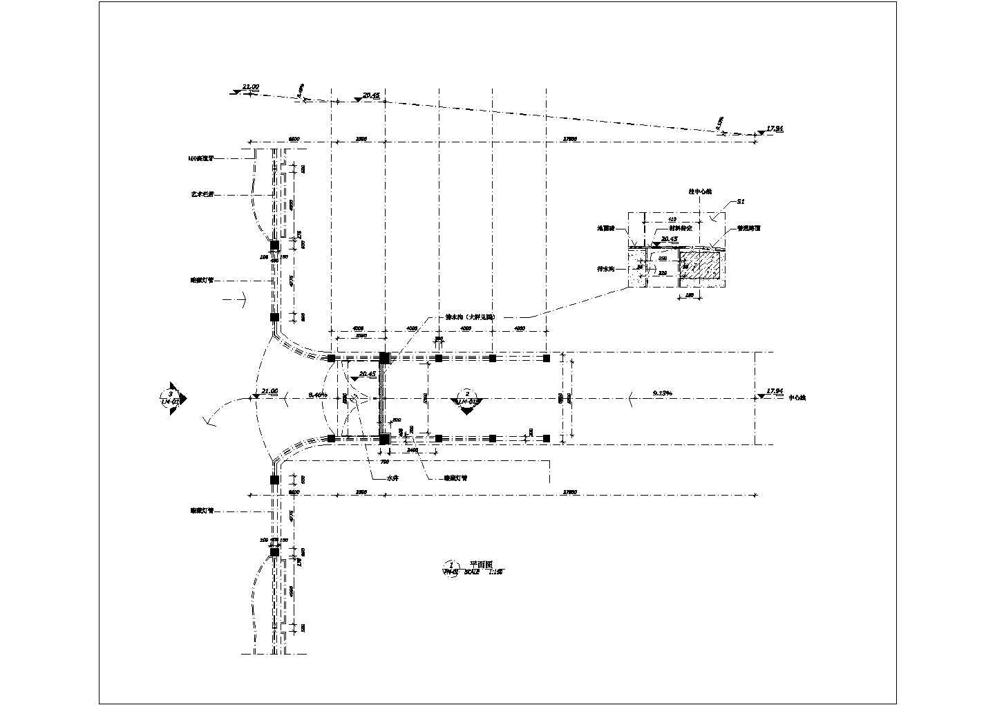 某现代大型居民小区气派型大门设计cad建筑施工图纸（标注详细）