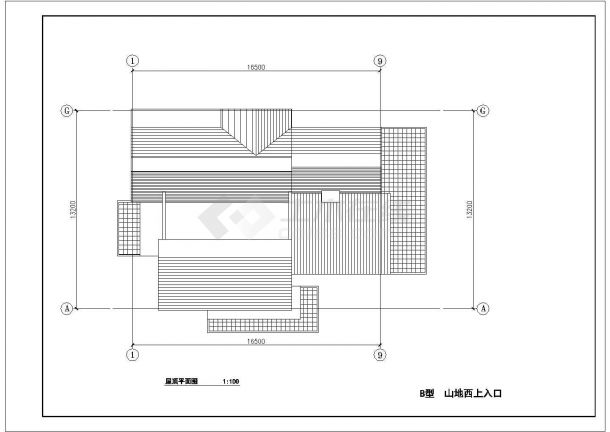 南京某二层框架结构山地别墅设计cad建筑方案图（标注详细）-图一