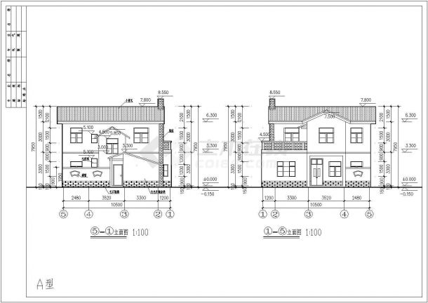 某二层砖混结构现代风格农村别墅设计cad全套建筑施工图（标注详细）-图二