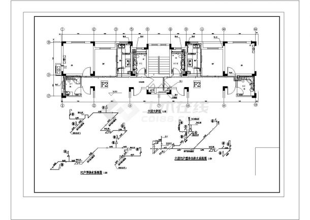 榆林市安庆花苑小区2960平六层框架结构住宅楼全套给排水设计CAD图纸-图一