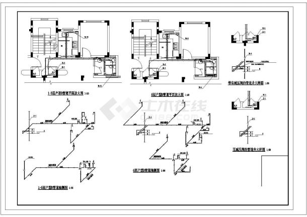 榆林市安庆花苑小区2960平六层框架结构住宅楼全套给排水设计CAD图纸-图二