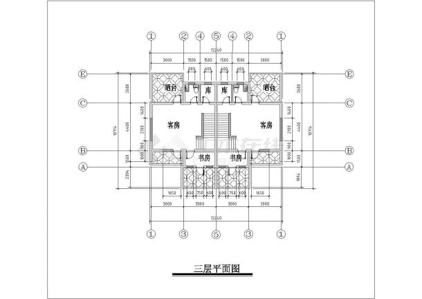 某三层砖混结构瓦屋顶小别墅设计cad建筑方案图（标注详细）-图一