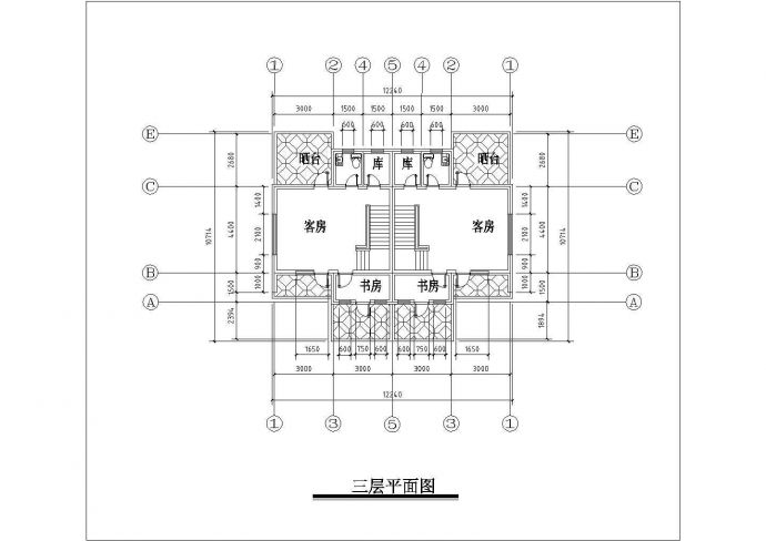 某三层砖混结构瓦屋顶小别墅设计cad建筑方案图（标注详细）_图1