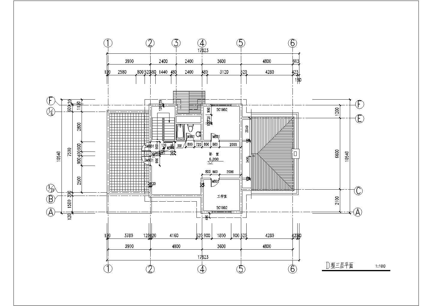 某三层框架结构小型斜屋顶欧式别墅设计cad全套建筑施工图（甲级院设计）