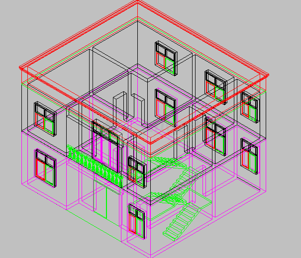 某二层框架结构小型别墅设计cad整体结构三维模型图（大院设计）-图一