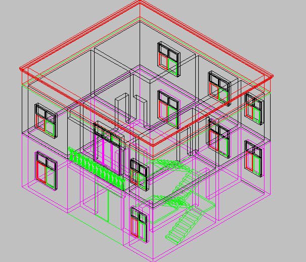 某二层框架结构小型别墅设计cad整体结构三维模型图（大院设计）_图1