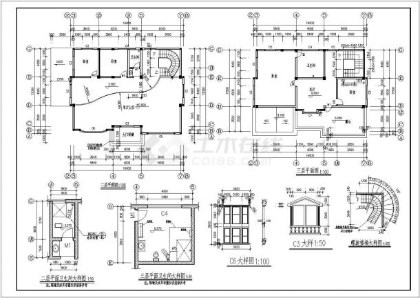 某三层混合结构小别墅（总建筑面积453.44平方米）设计cad全套建筑施工图（含设计说明）-图二