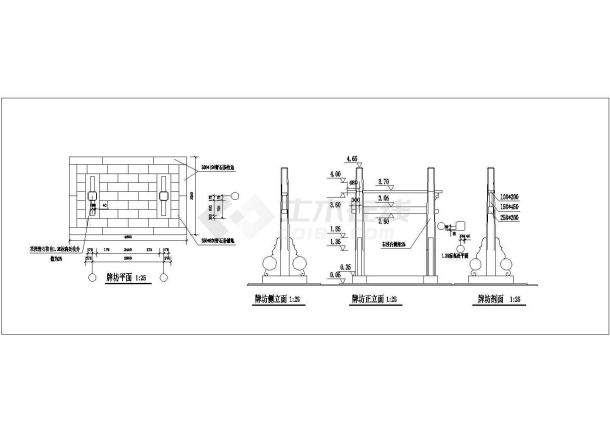 某仿古风格牌坊施工设计cad详图-图一