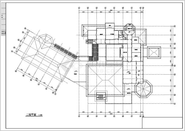 地下1地上2层会所建筑施工全套cad图(70米乘以53米)-图一