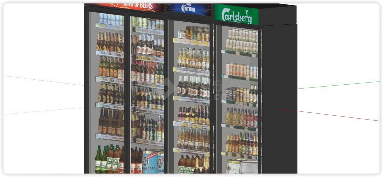 商业玻璃门啤酒冰箱su模型-图二