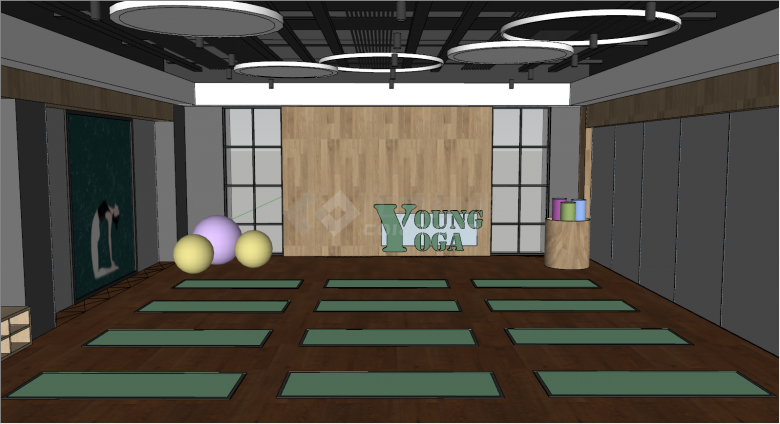 现代风格瑜伽室舞蹈室su模型-图二