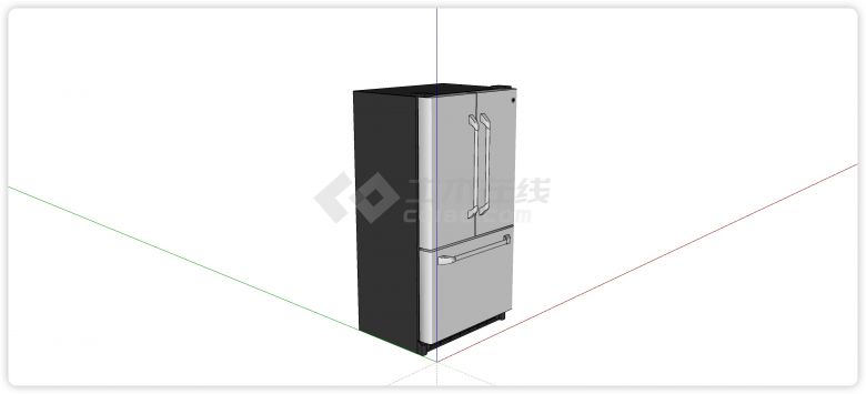 不锈钢门黑色柜体家用冰箱su模型-图二