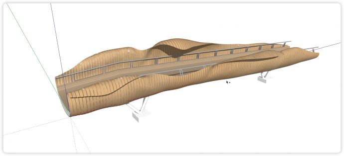木片结构波浪形围栏景观桥su模型_图1