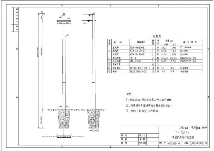 某配电工程10kV杆型一缆图CAD设计大样_图1