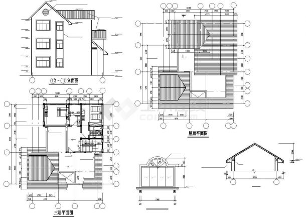 无锡某三层别墅结构建筑方案设计cad图纸，共10张-图一