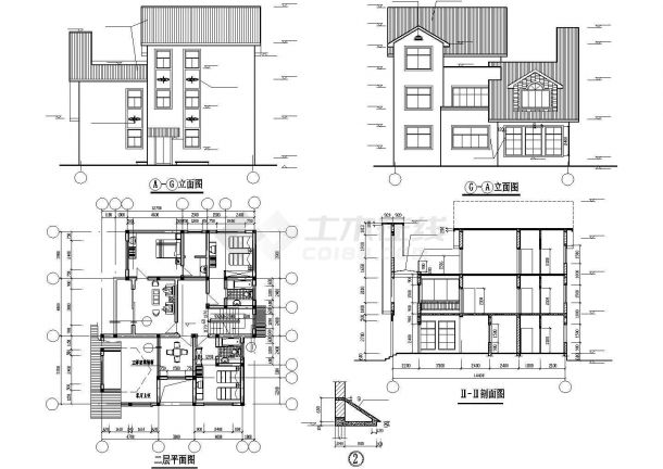 无锡某三层别墅结构建筑方案设计cad图纸，共10张-图二