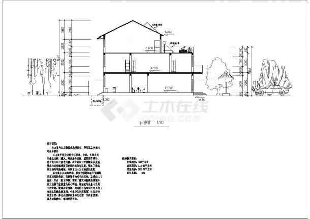 某二层带阁楼层砖混结构独院式农村住宅设计cad建筑方案图（含设计说明）-图一