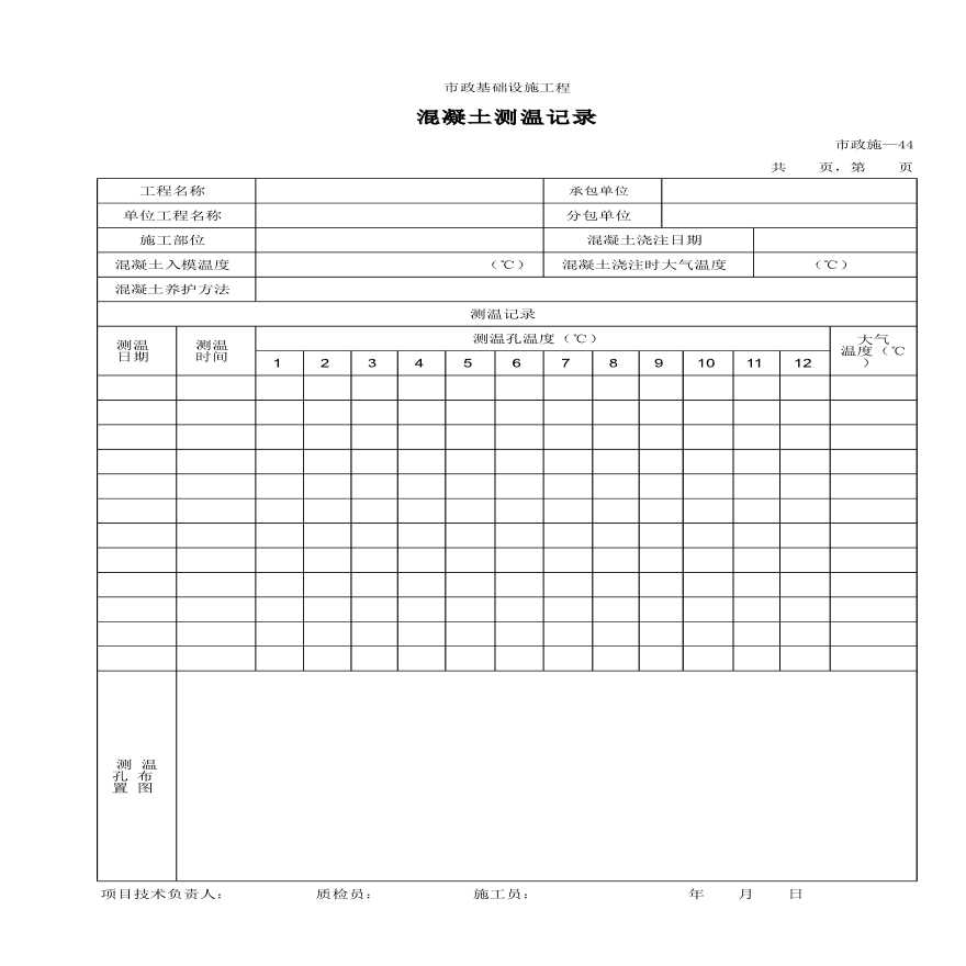 某基础工程混凝土测温记录-图一