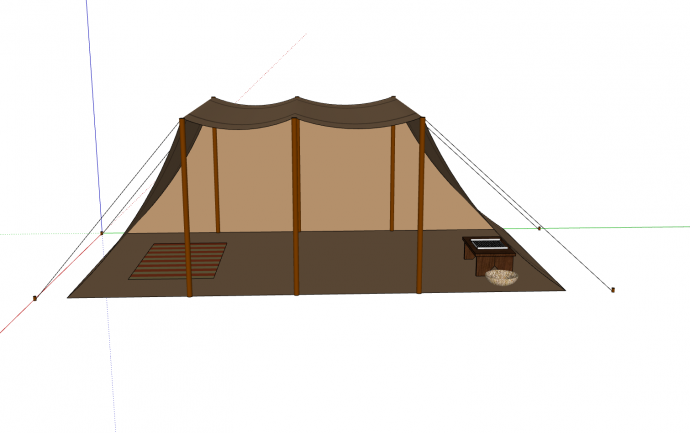 三支撑平顶褐色露营帐篷su模型_图1