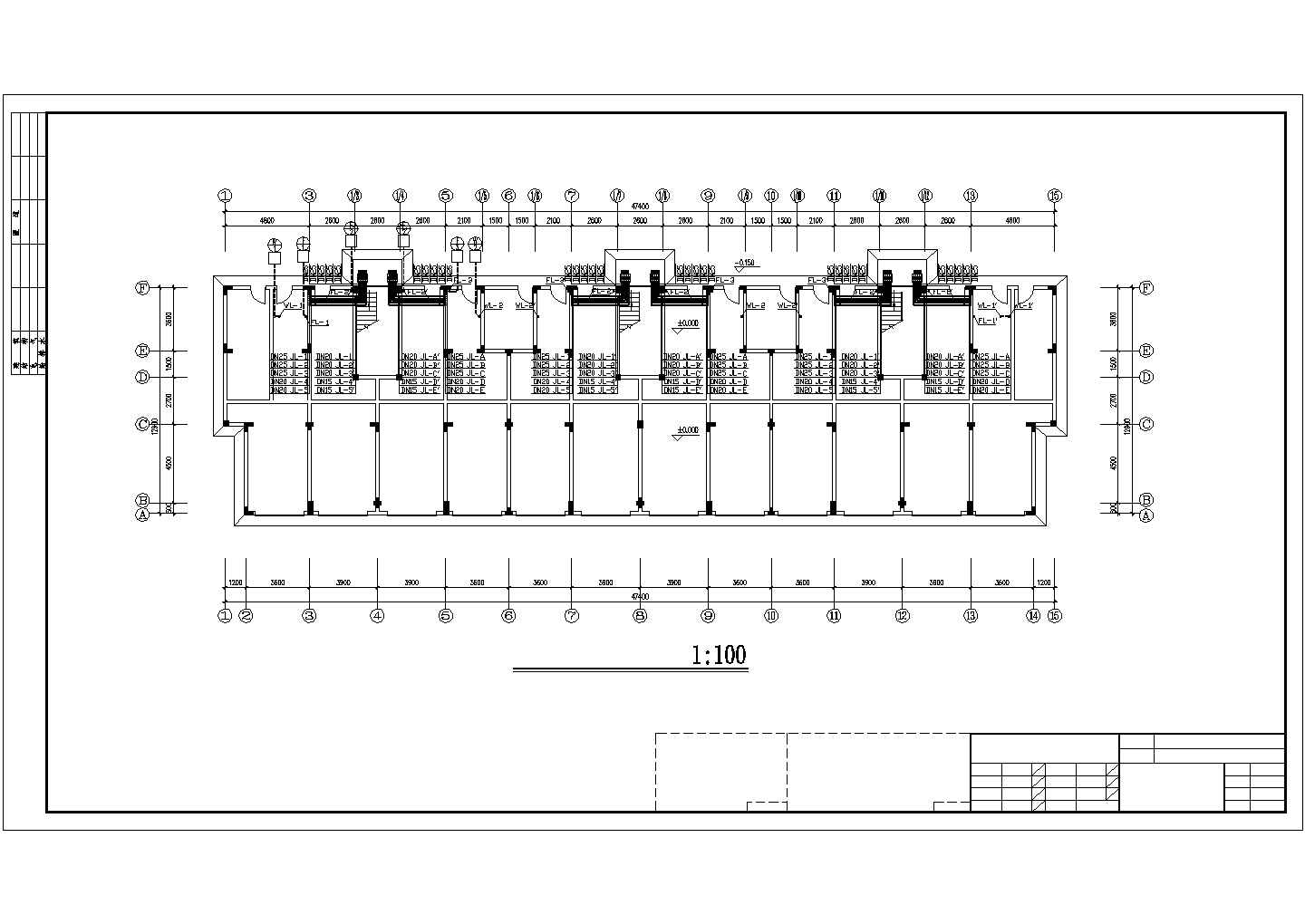 某地1车库+6+1阁楼层(1梯2户3单元)住宅楼水施工CAD图