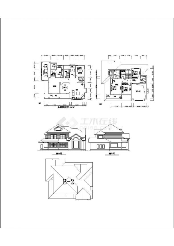 某二层砖混结构欧式别墅（建筑面积403.89平方米）设计cad建筑方案图（含3套设计）-图一